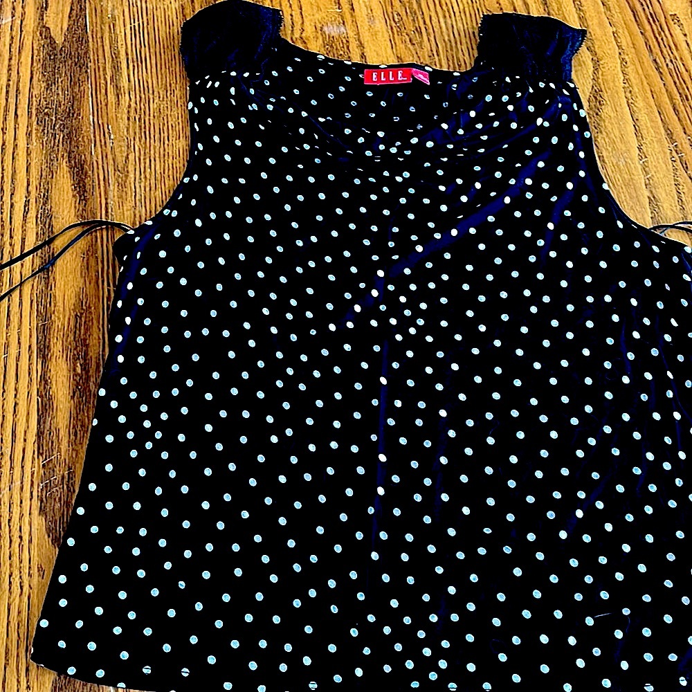 Elle Black & White Polka Dot Sleeveless Blouse Size XL